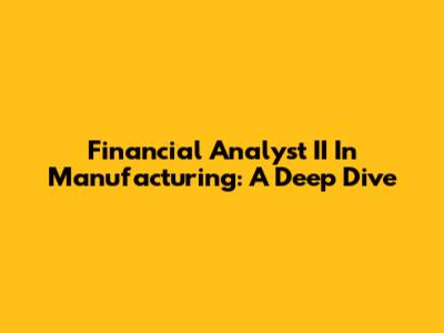 Financial Analyst II In Manufacturing: A Deep Dive