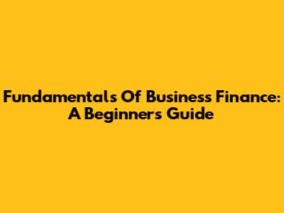 Fundamentals Of Business Finance: A Beginner's Guide