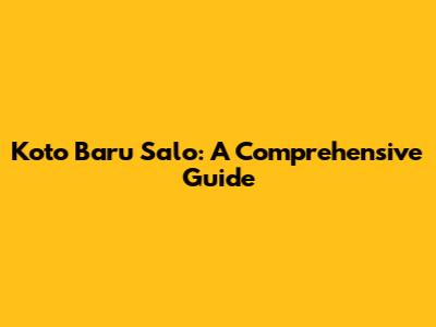 Koto Baru Salo: A Comprehensive Guide