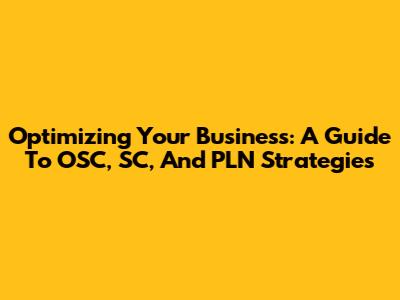 Optimizing Your Business: A Guide To OSC, SC, And PLN Strategies