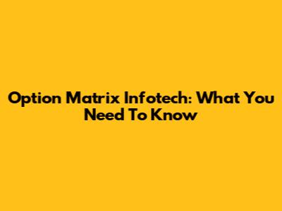 Option Matrix Infotech: What You Need To Know