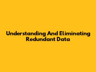 Understanding And Eliminating Redundant Data