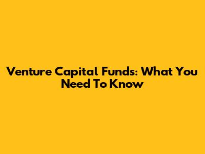 Venture Capital Funds: What You Need To Know
