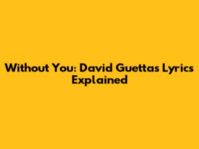 Without You: David Guetta's Lyrics Explained